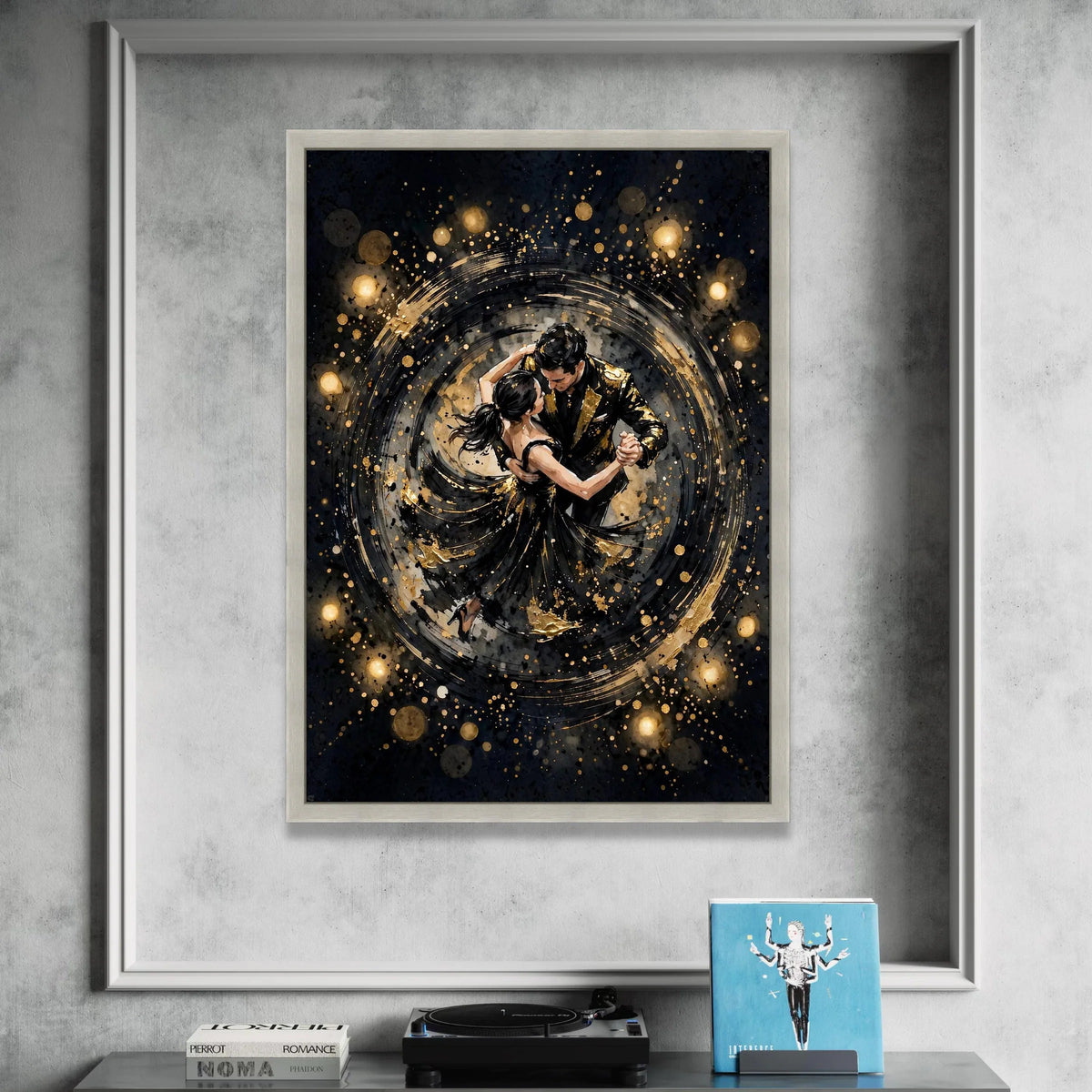 Elegant Dancing Couple Canvas Wall Art, Romantic Ballroom Dance Scene, Black and Gold Home Decoration, Modern Dance Canvas Print Art