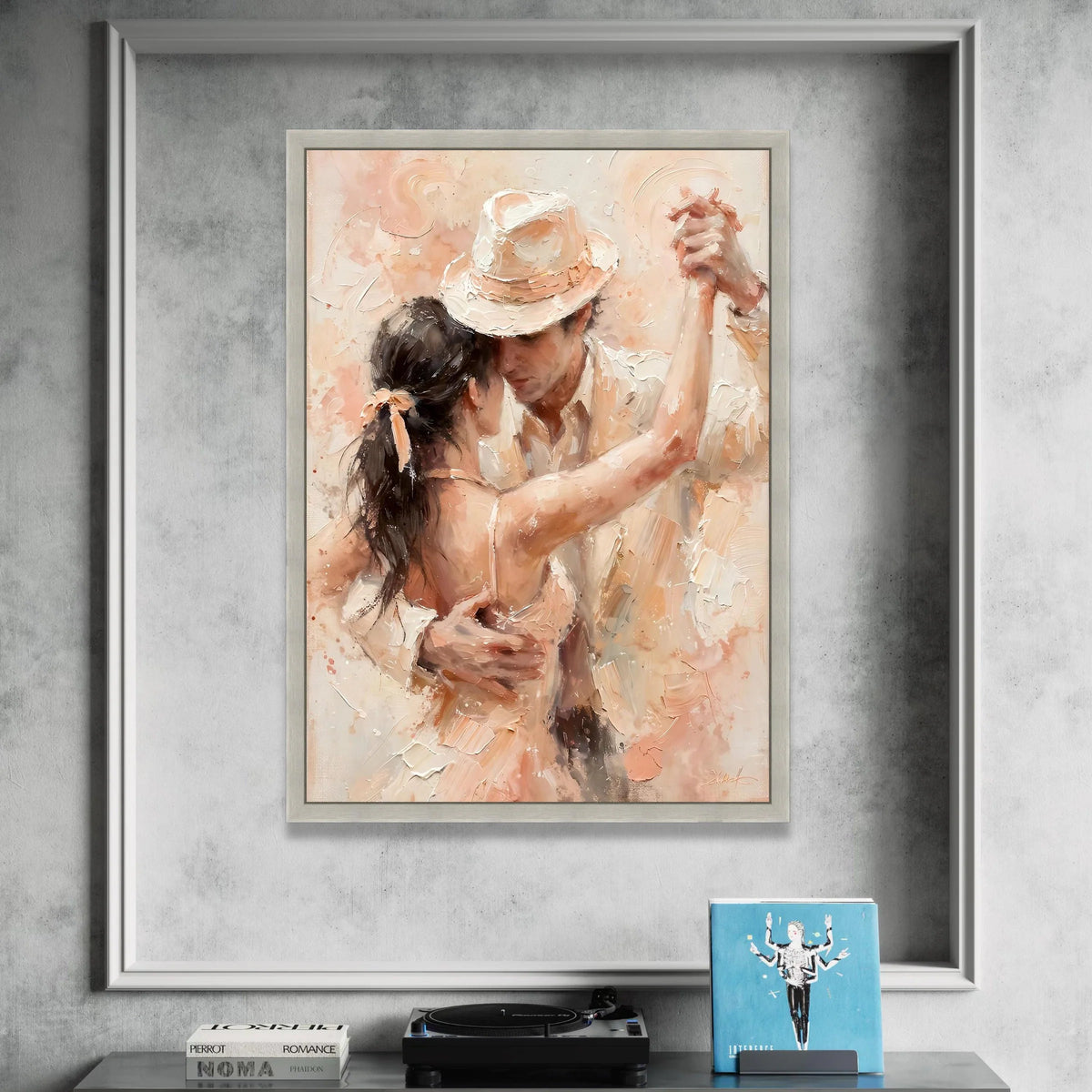 Romantic Dance Embrace Canvas, Couple Soft Pastel Tones, Elegant Ballroom Dance Wall Art, Intimate Home Decoration Canvas Print Art