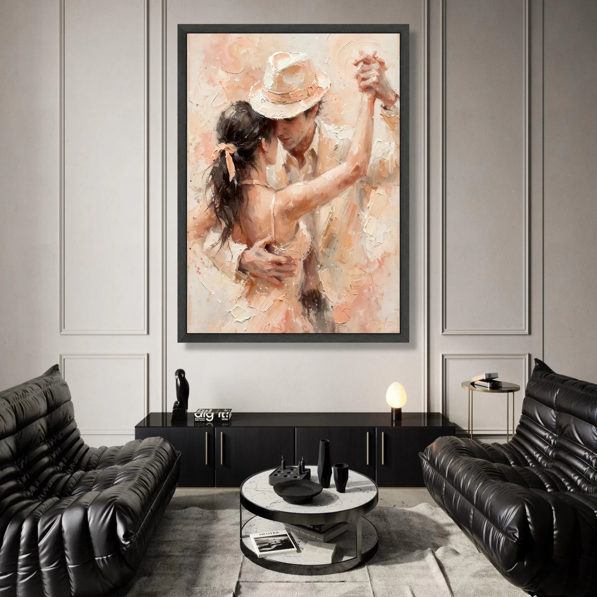 Romantic Dance Embrace Canvas, Couple Soft Pastel Tones, Elegant Ballroom Dance Wall Art, Intimate Home Decoration Canvas Print Art