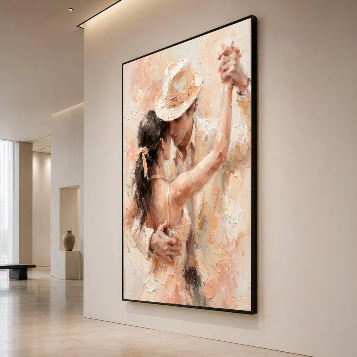 Romantic Dance Embrace Canvas, Couple Soft Pastel Tones, Elegant Ballroom Dance Wall Art, Intimate Home Decoration Canvas Print Art