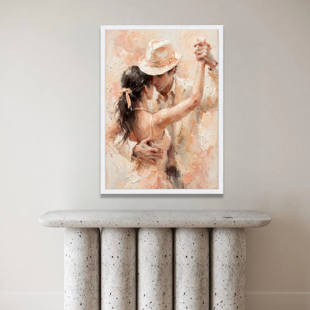 Romantic Dance Embrace Canvas, Couple Soft Pastel Tones, Elegant Ballroom Dance Wall Art, Intimate Home Decoration Canvas Print Art