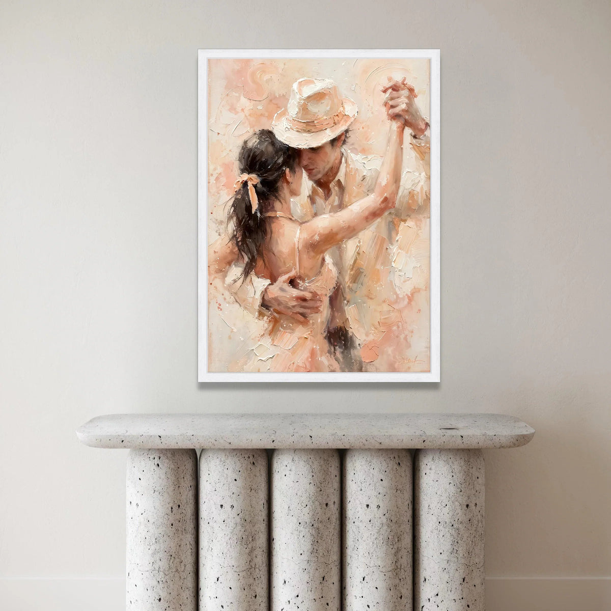 Romantic Dance Embrace Canvas, Couple Soft Pastel Tones, Elegant Ballroom Dance Wall Art, Intimate Home Decoration Canvas Print Art