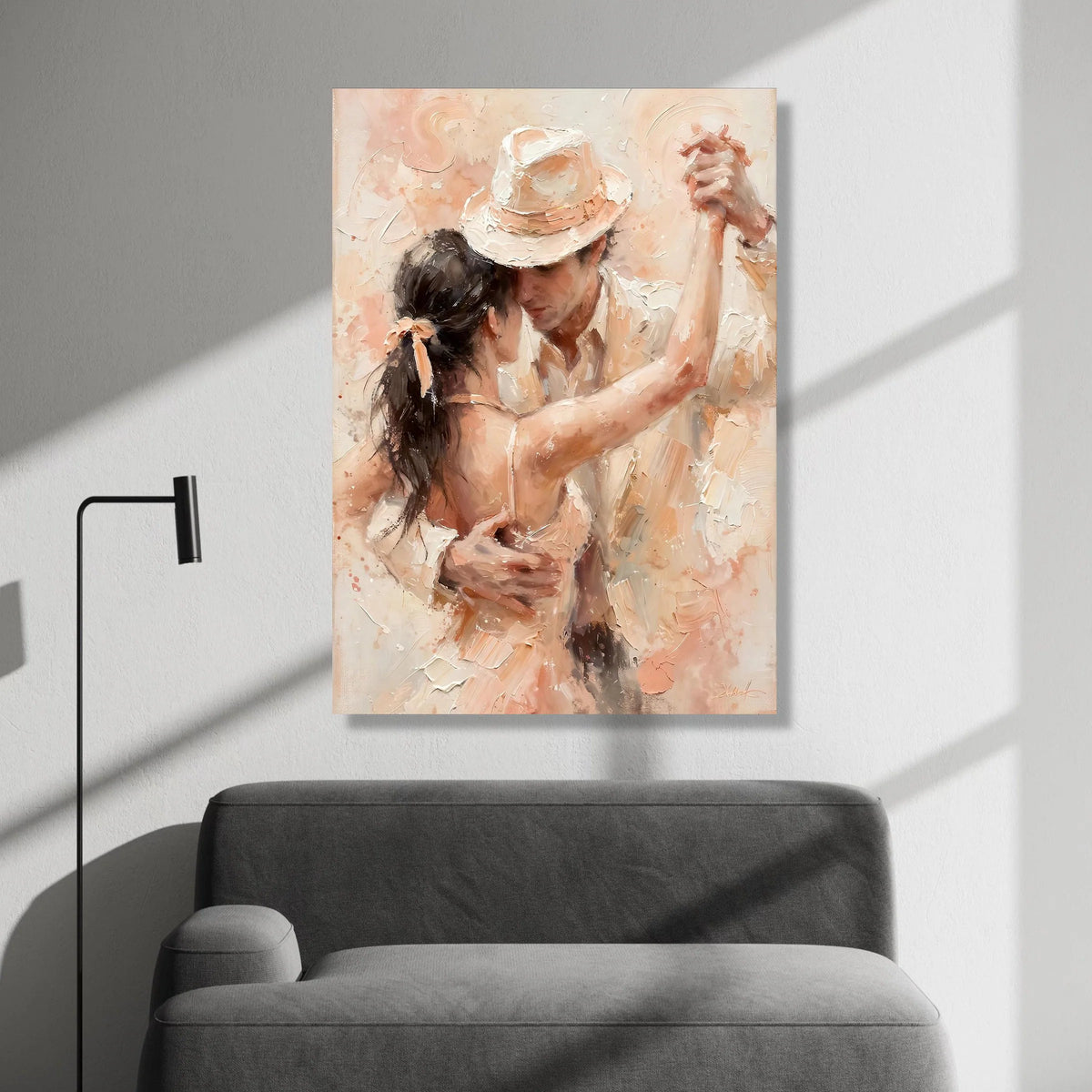Romantic Dance Embrace Canvas, Couple Soft Pastel Tones, Elegant Ballroom Dance Wall Art, Intimate Home Decoration Canvas Print Art