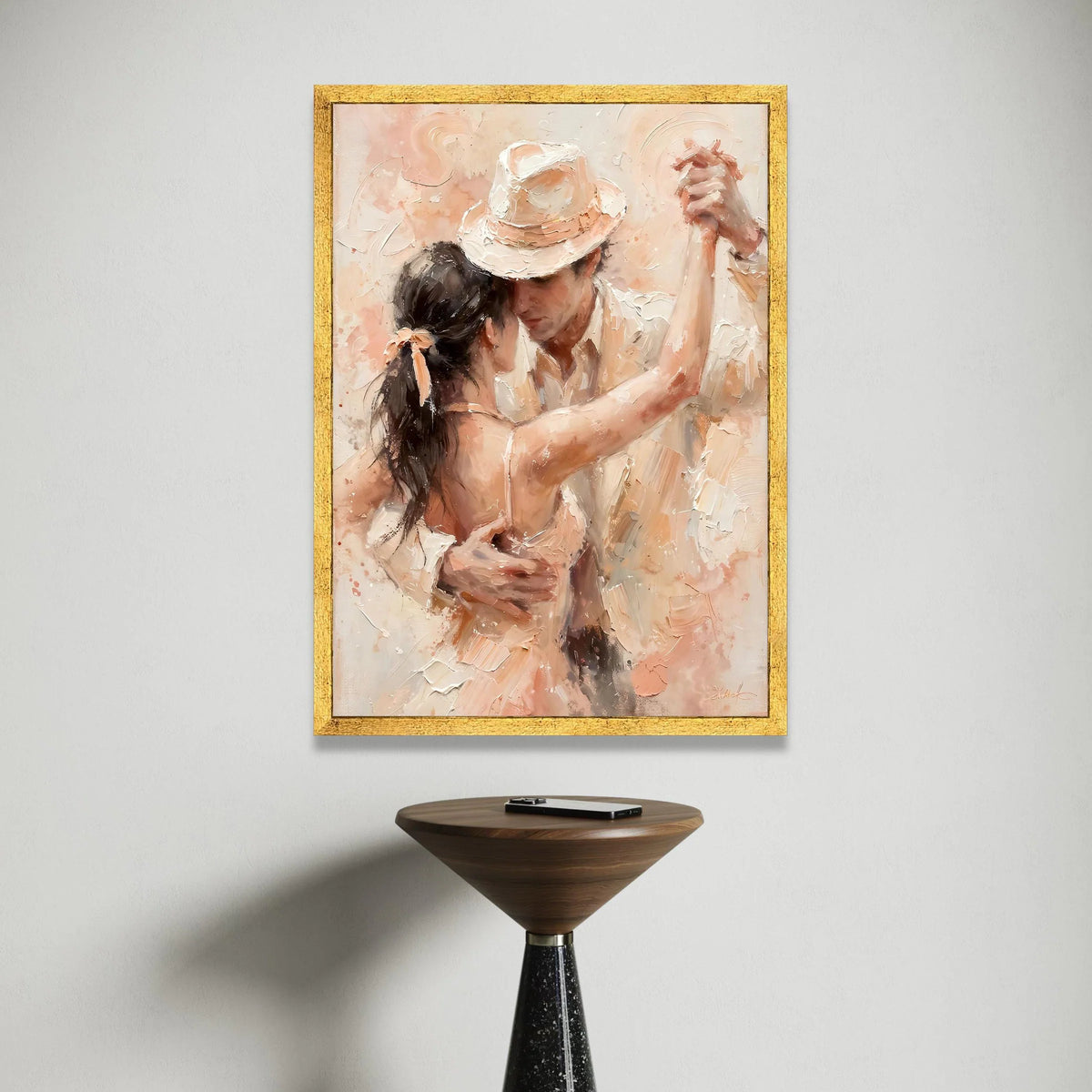 Romantic Dance Embrace Canvas, Couple Soft Pastel Tones, Elegant Ballroom Dance Wall Art, Intimate Home Decoration Canvas Print Art