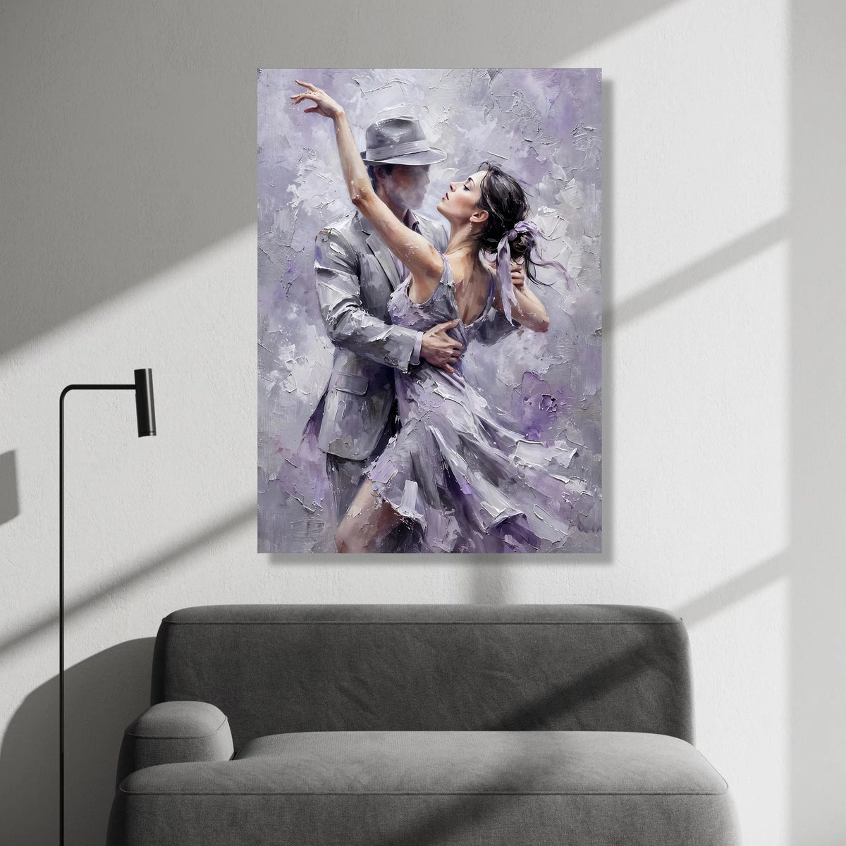 Elegant Tango Dance Couple, Romantic Ballroom Canvas, Lavender Dress Art, Partner Dance Wall Decor, Chic Home Canvas Canvas Print Art
