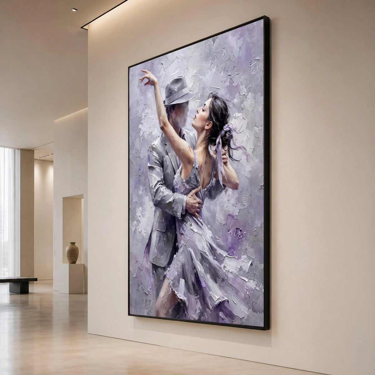 Elegant Tango Dance Couple, Romantic Ballroom Canvas, Lavender Dress Art, Partner Dance Wall Decor, Chic Home Canvas Canvas Print Art