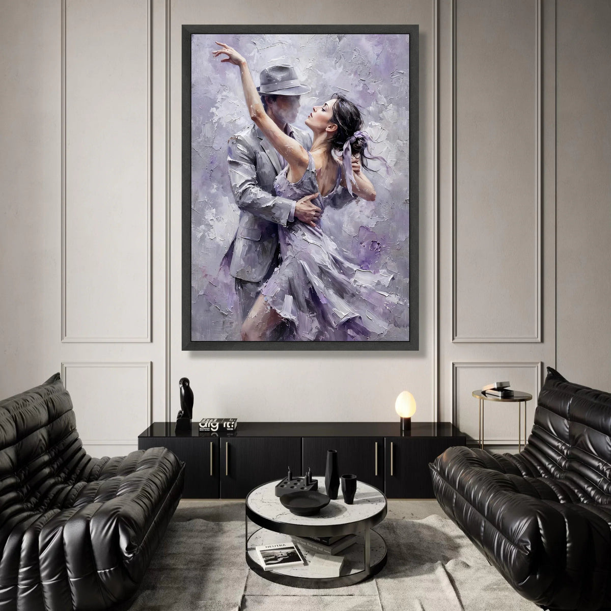 Elegant Tango Dance Couple, Romantic Ballroom Canvas, Lavender Dress Art, Partner Dance Wall Decor, Chic Home Canvas Canvas Print Art