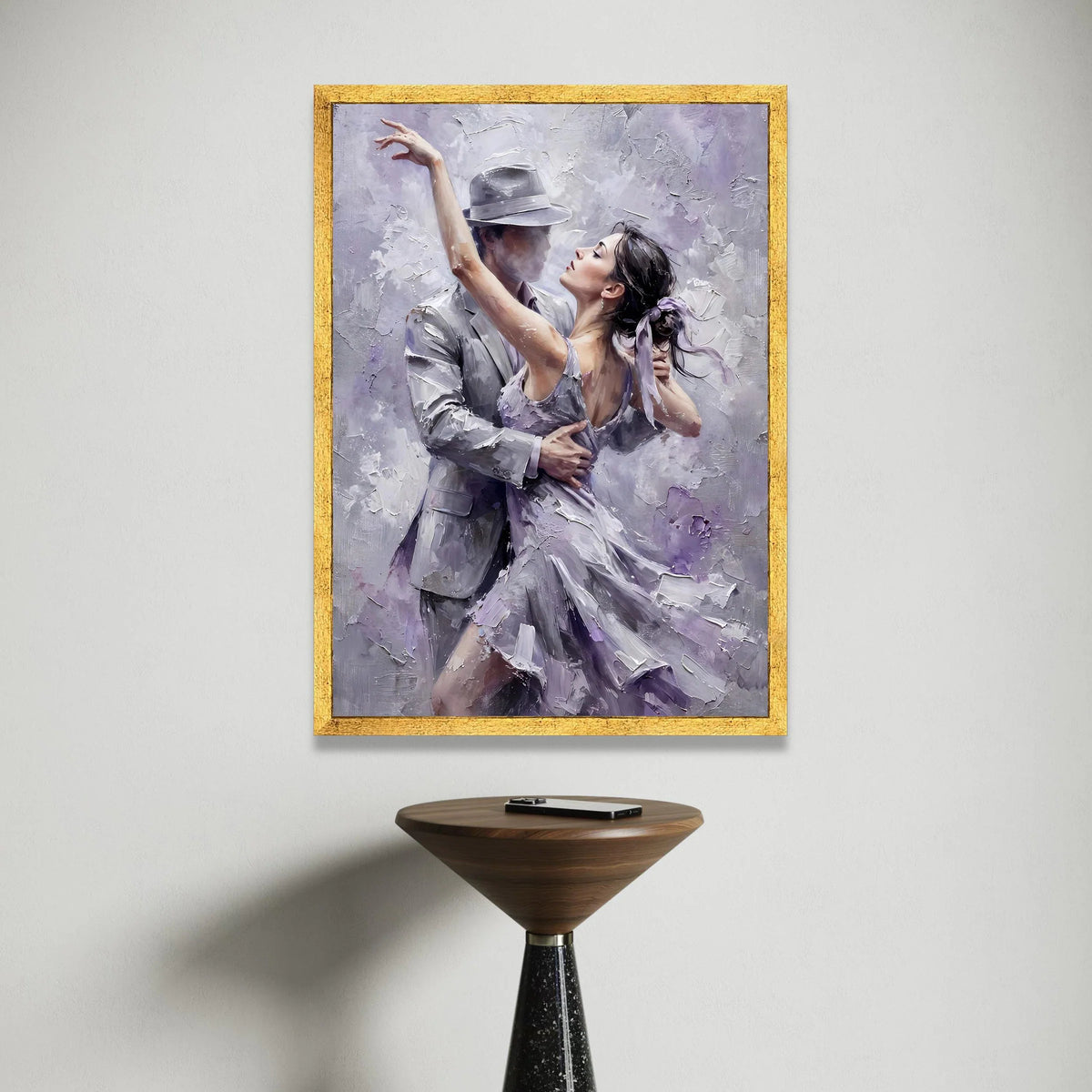 Elegant Tango Dance Couple, Romantic Ballroom Canvas, Lavender Dress Art, Partner Dance Wall Decor, Chic Home Canvas Canvas Print Art