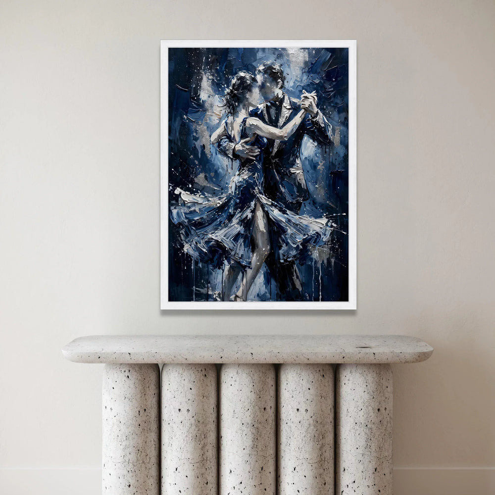 Romantic Dance Couple Canvas, Evening Dance Scene, Blue Palette Wall Art, Modern Couple Painting, Elegant Home Decoration Canvas Print Art