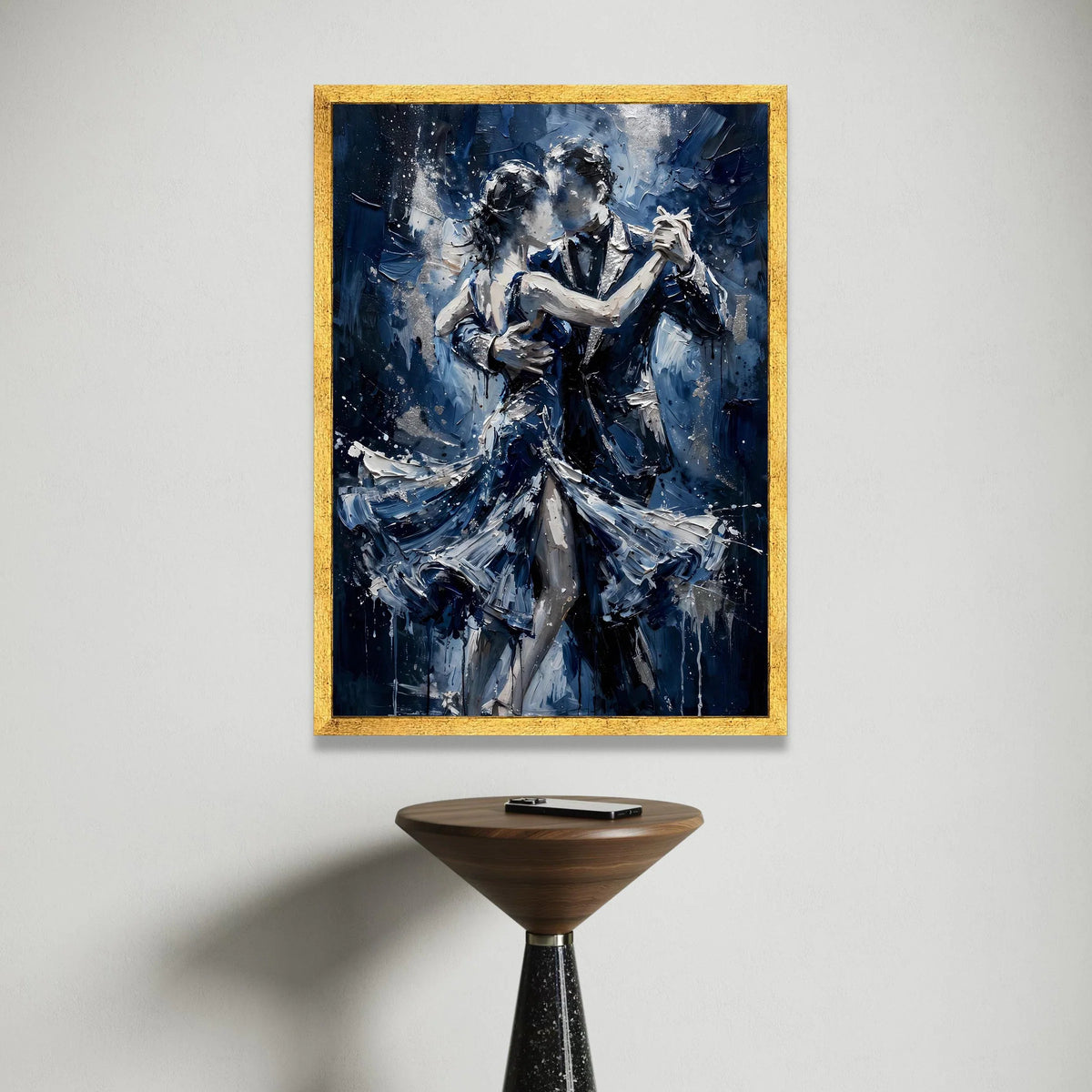 Romantic Dance Couple Canvas, Evening Dance Scene, Blue Palette Wall Art, Modern Couple Painting, Elegant Home Decoration Canvas Print Art