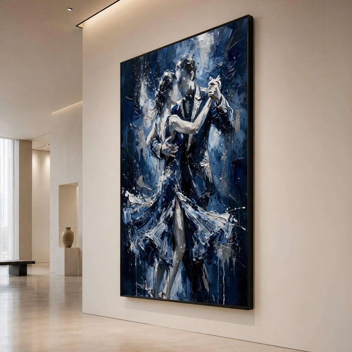 Romantic Dance Couple Canvas, Evening Dance Scene, Blue Palette Wall Art, Modern Couple Painting, Elegant Home Decoration Canvas Print Art