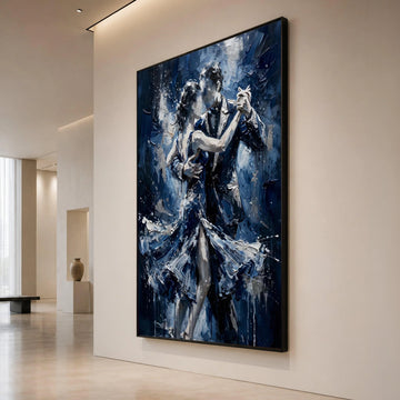 Romantic Dance Couple Canvas, Evening Dance Scene, Blue Palette Wall Art, Modern Couple Painting, Elegant Home Decoration Canvas Print Art