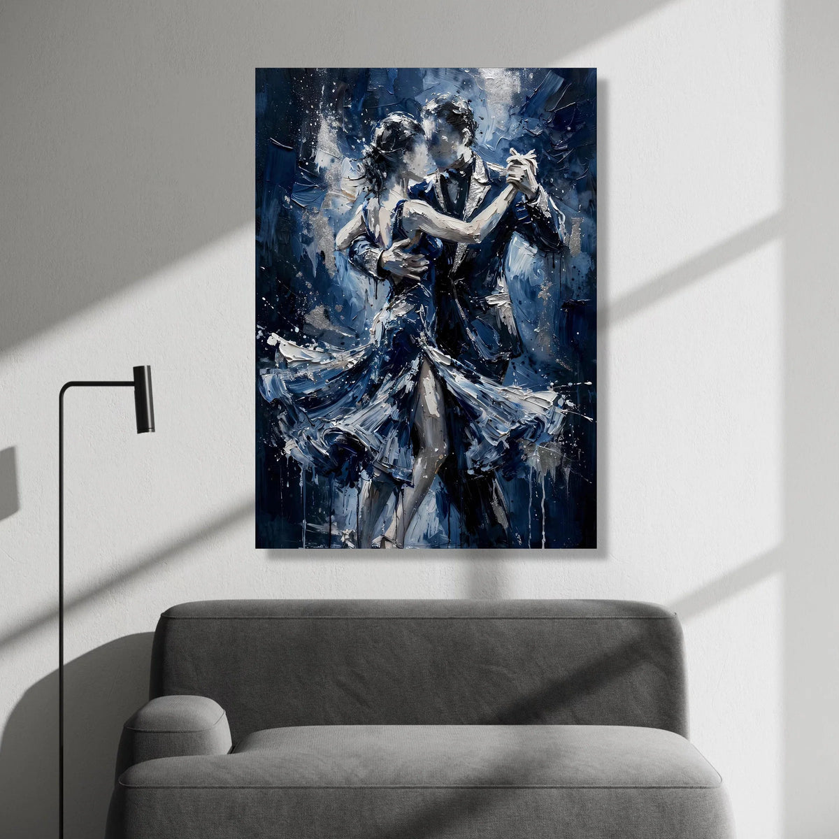 Romantic Dance Couple Canvas, Evening Dance Scene, Blue Palette Wall Art, Modern Couple Painting, Elegant Home Decoration Canvas Print Art