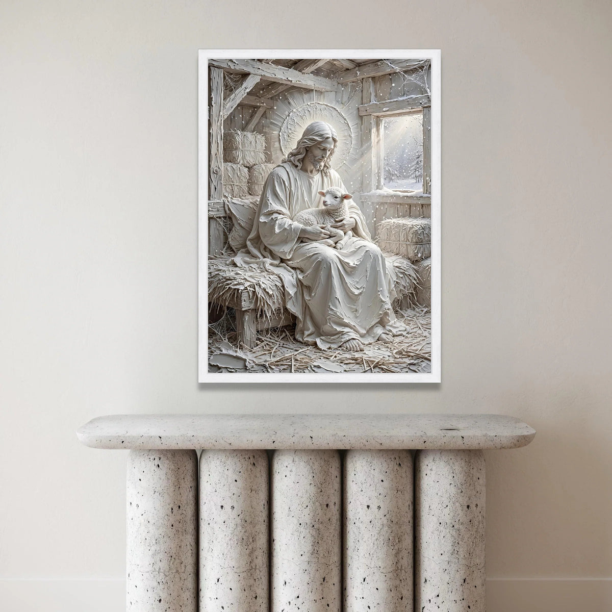 Gentle Shepherd Holding Lamb Canvas, Religious Wall Art, Peaceful Christian Home Decor, Spiritual Canvas Decoration Canvas Print Art