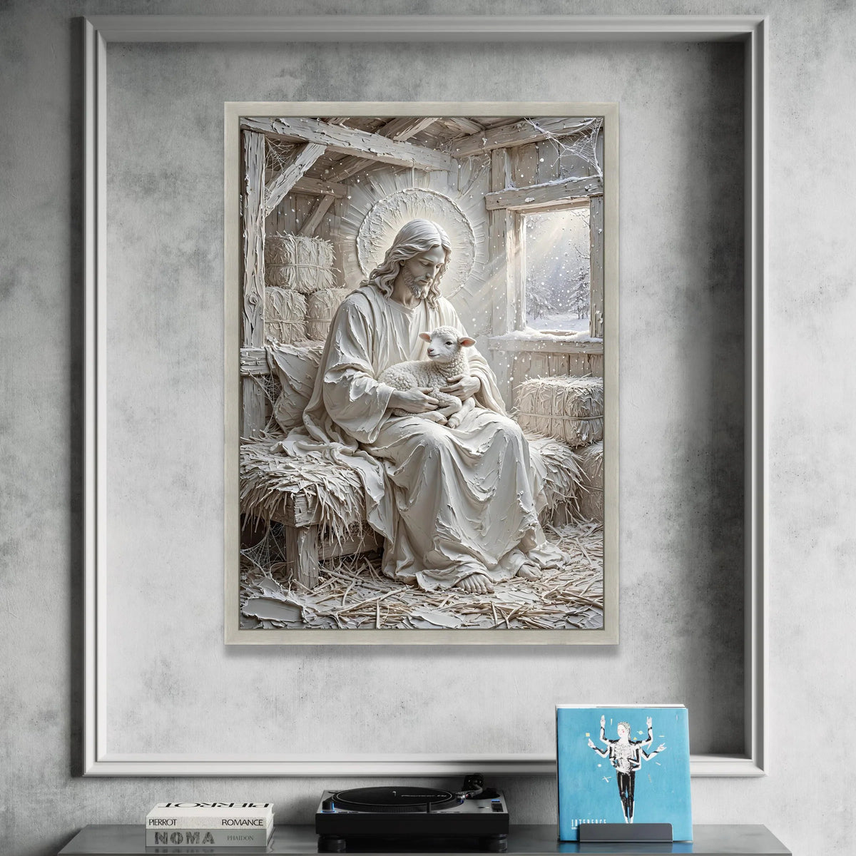 Gentle Shepherd Holding Lamb Canvas, Religious Wall Art, Peaceful Christian Home Decor, Spiritual Canvas Decoration Canvas Print Art