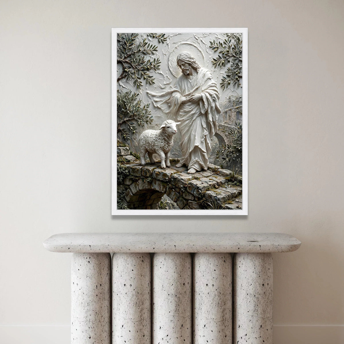 Jesus with Lamb Canvas Wall Art, Christian Religious Canvas, Shepherd and Sheep Home Decoration, Spiritual Wall Art, Faith Canvas Print Art