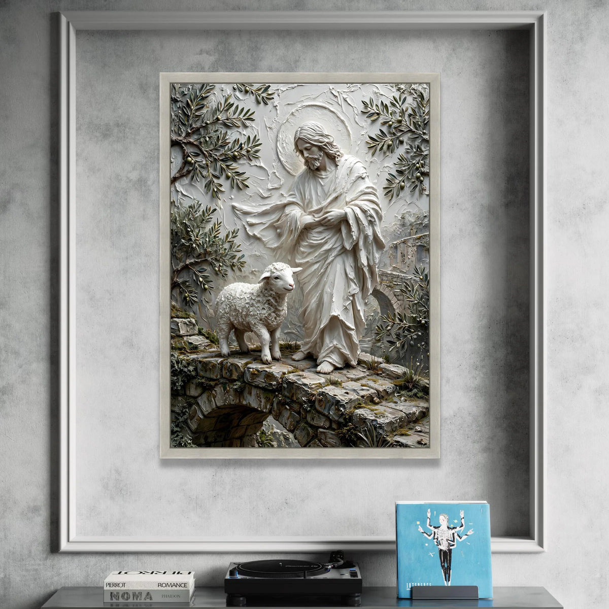 Jesus with Lamb Canvas Wall Art, Christian Religious Canvas, Shepherd and Sheep Home Decoration, Spiritual Wall Art, Faith Canvas Print Art