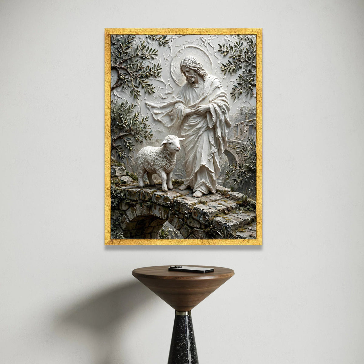 Jesus with Lamb Canvas Wall Art, Christian Religious Canvas, Shepherd and Sheep Home Decoration, Spiritual Wall Art, Faith Canvas Print Art