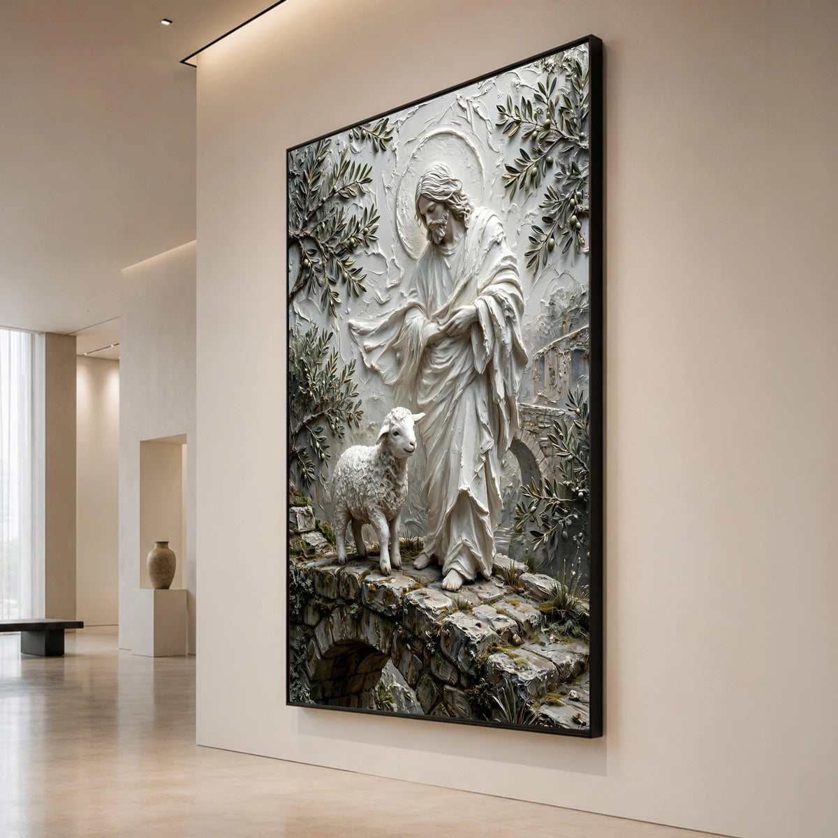 Jesus with Lamb Canvas Wall Art, Christian Religious Canvas, Shepherd and Sheep Home Decoration, Spiritual Wall Art, Faith Canvas Print Art