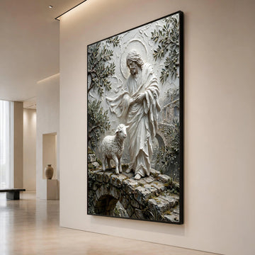 Jesus with Lamb Canvas Wall Art, Christian Religious Canvas, Shepherd and Sheep Home Decoration, Spiritual Wall Art, Faith Canvas Print Art