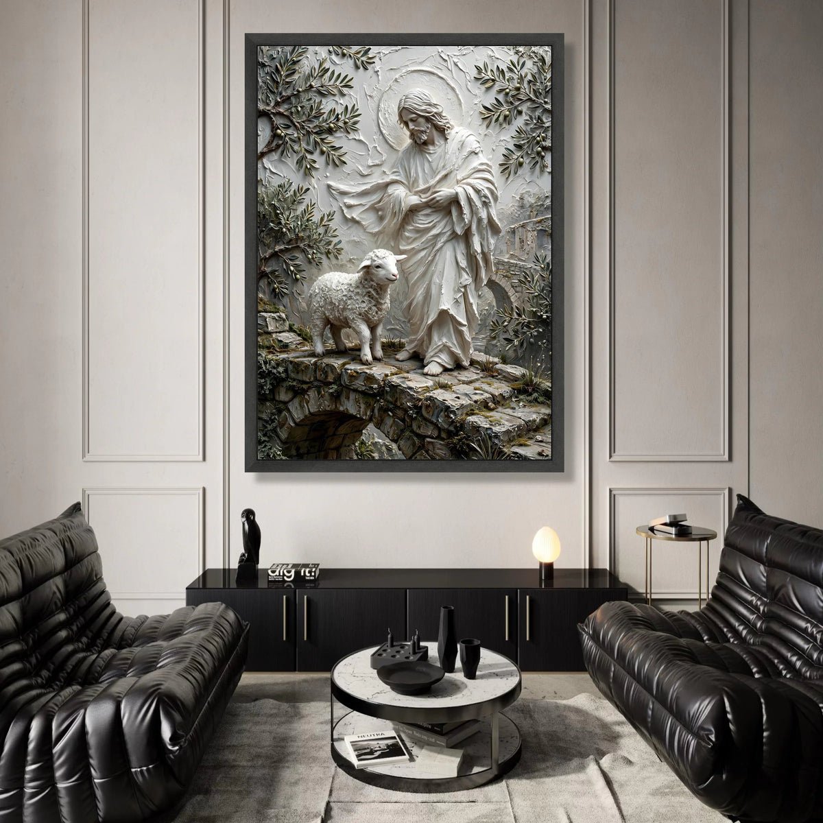 Jesus with Lamb Canvas Wall Art, Christian Religious Canvas, Shepherd and Sheep Home Decoration, Spiritual Wall Art, Faith Canvas Print Art