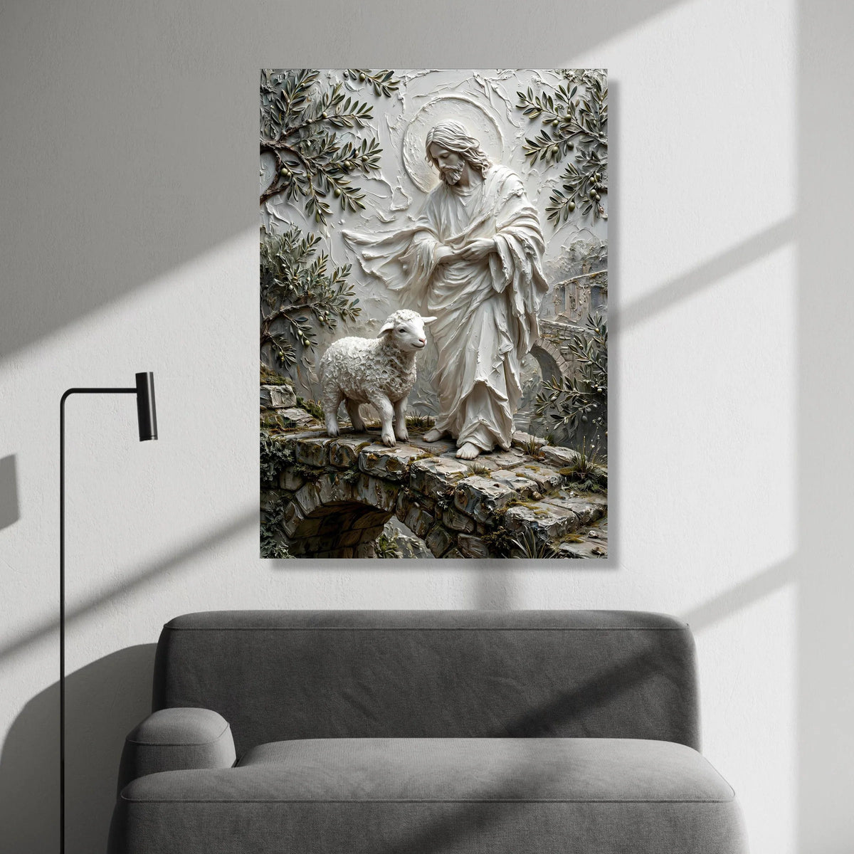 Jesus with Lamb Canvas Wall Art, Christian Religious Canvas, Shepherd and Sheep Home Decoration, Spiritual Wall Art, Faith Canvas Print Art