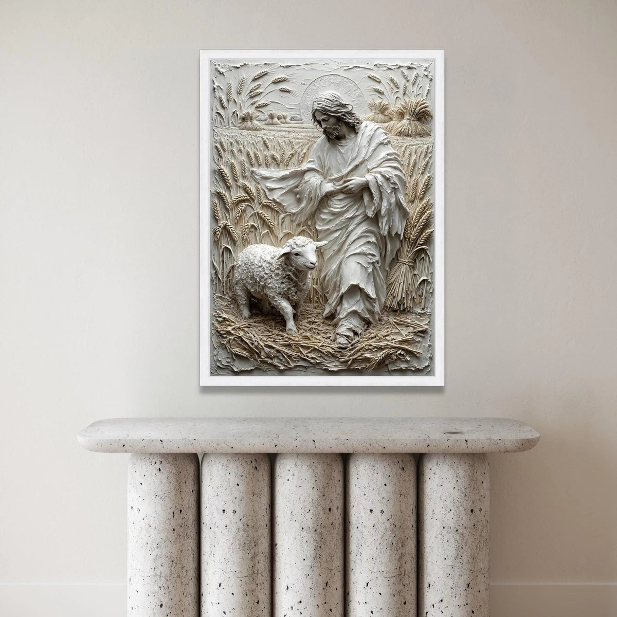 Shepherd with Lamb Canvas Wall Art, Religious Christian Home Decor, Wheat Field Landscape, Spiritual Canvas Printing, Farm Canvas Print Art