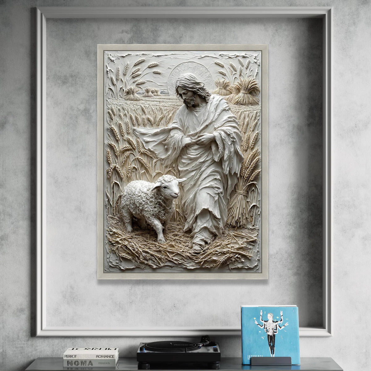 Shepherd with Lamb Canvas Wall Art, Religious Christian Home Decor, Wheat Field Landscape, Spiritual Canvas Printing, Farm Canvas Print Art