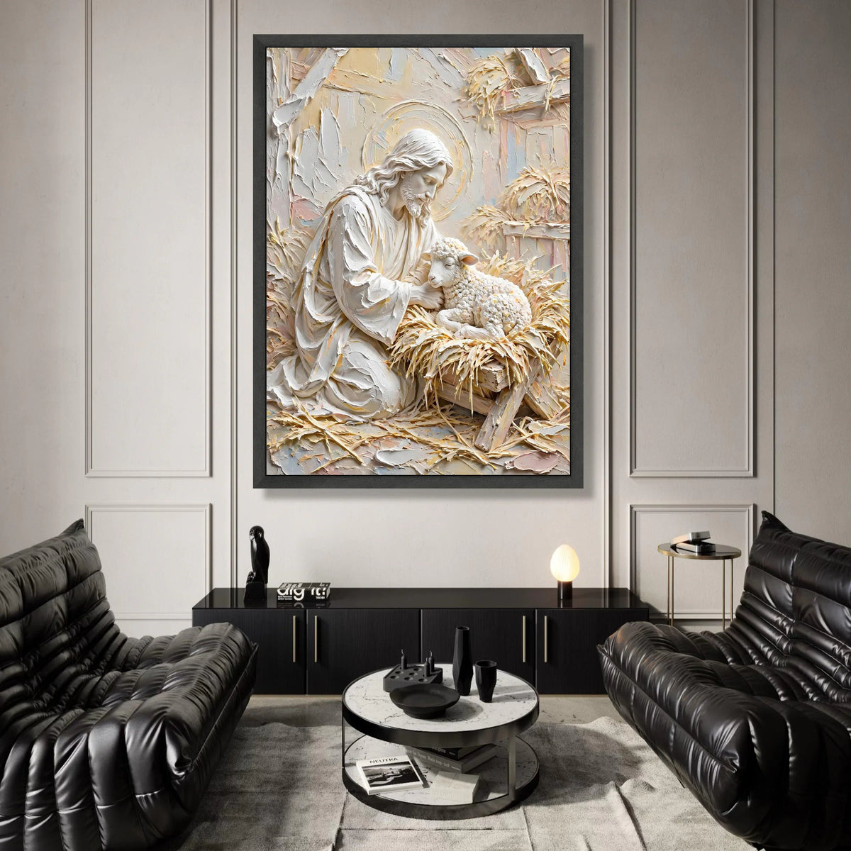 Gentle Shepherd with Lamb Canvas, Religious Wall Art, Spiritual Christian Decor, Peaceful Home Decoration, Faith Canvas Canvas Print Art