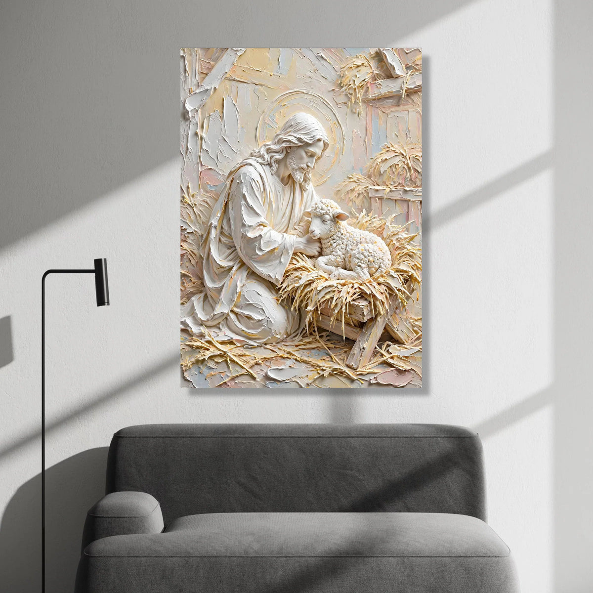 Gentle Shepherd with Lamb Canvas, Religious Wall Art, Spiritual Christian Decor, Peaceful Home Decoration, Faith Canvas Canvas Print Art
