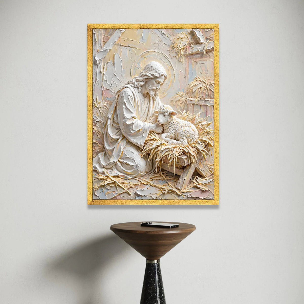 Gentle Shepherd with Lamb Canvas, Religious Wall Art, Spiritual Christian Decor, Peaceful Home Decoration, Faith Canvas Canvas Print Art