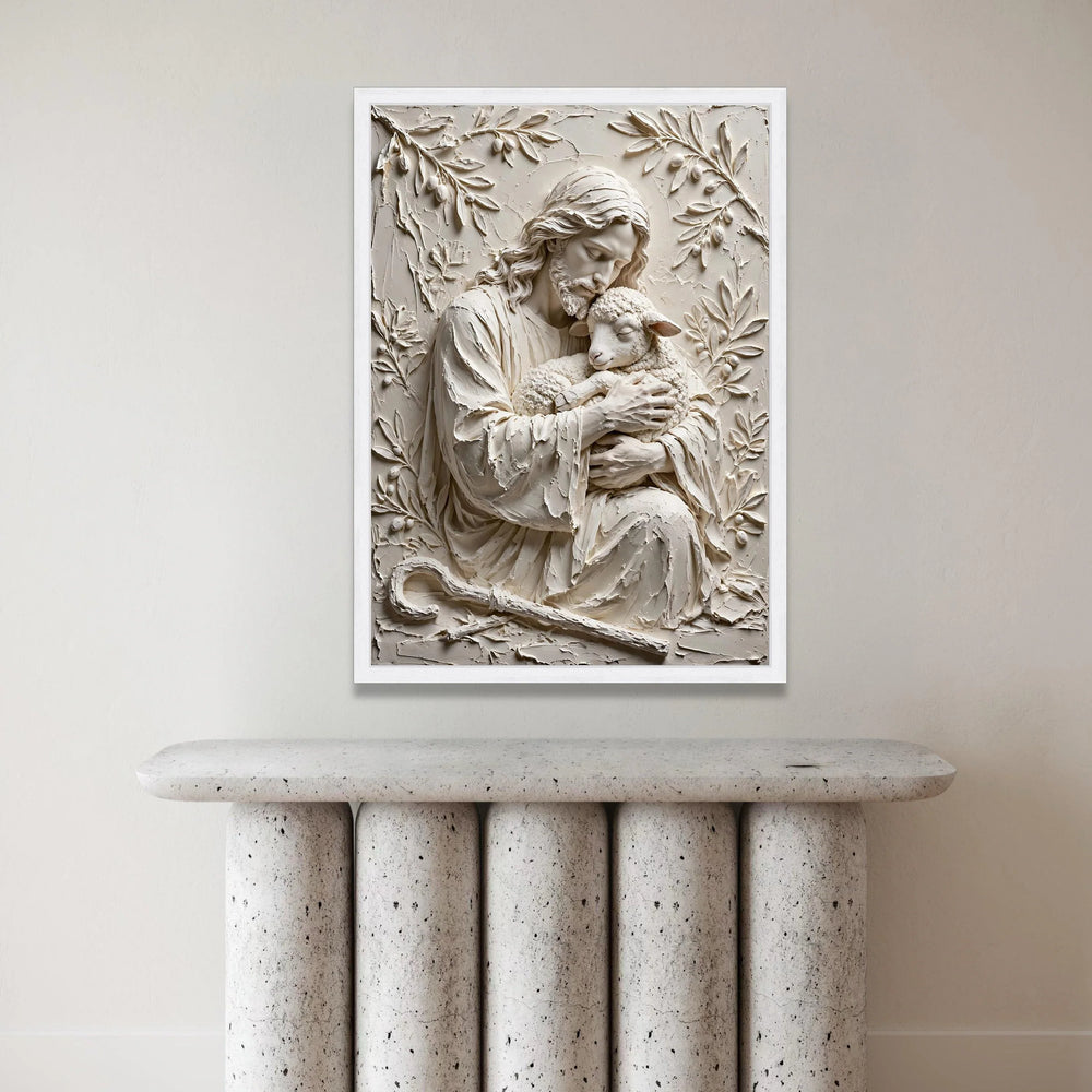 Gentle Shepherd Embrace Canvas, Religious Wall Art, Jesus Holding Lamb, Spiritual Canvas Decoration, Peaceful Home Art Canvas Print Art