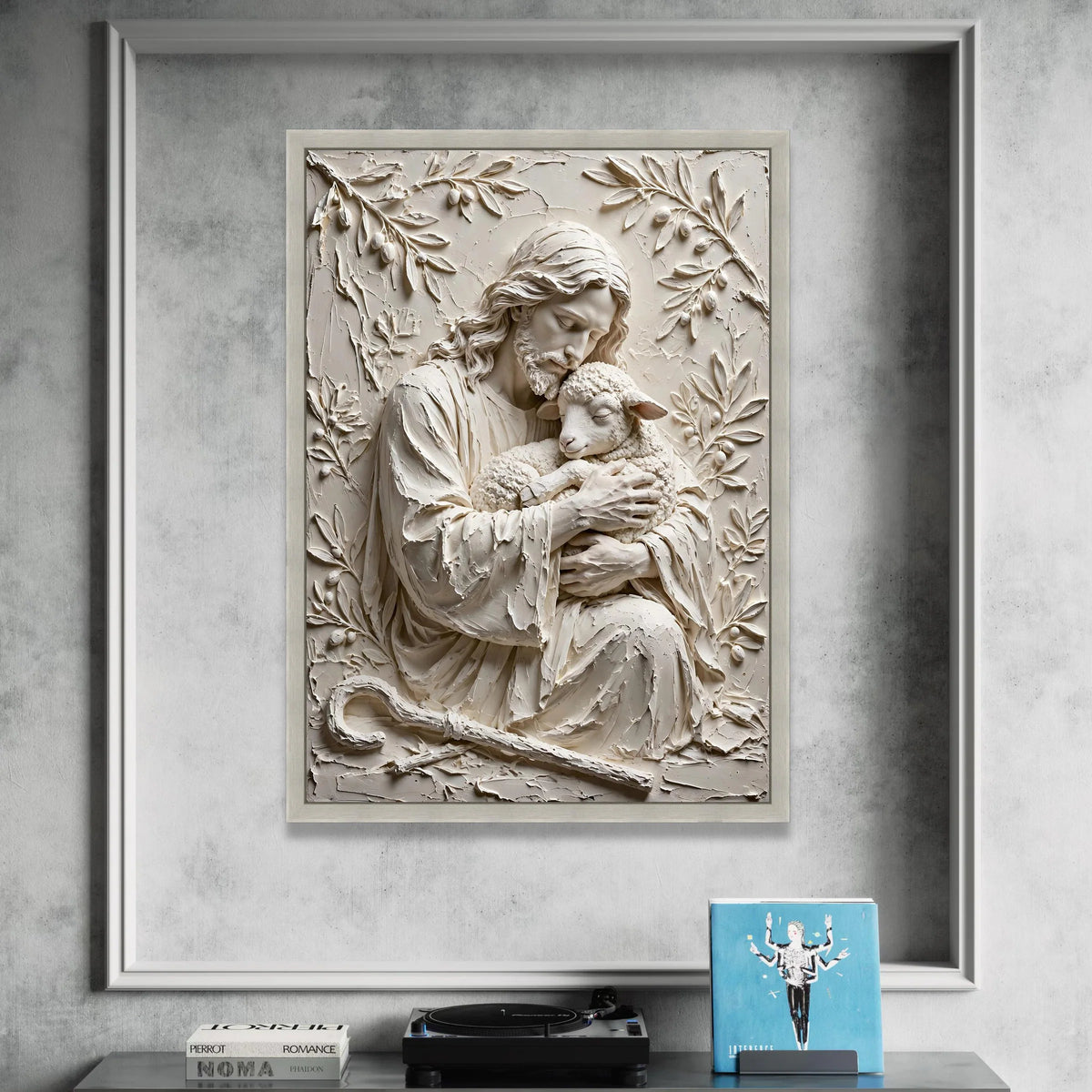 Gentle Shepherd Embrace Canvas, Religious Wall Art, Jesus Holding Lamb, Spiritual Canvas Decoration, Peaceful Home Art Canvas Print Art