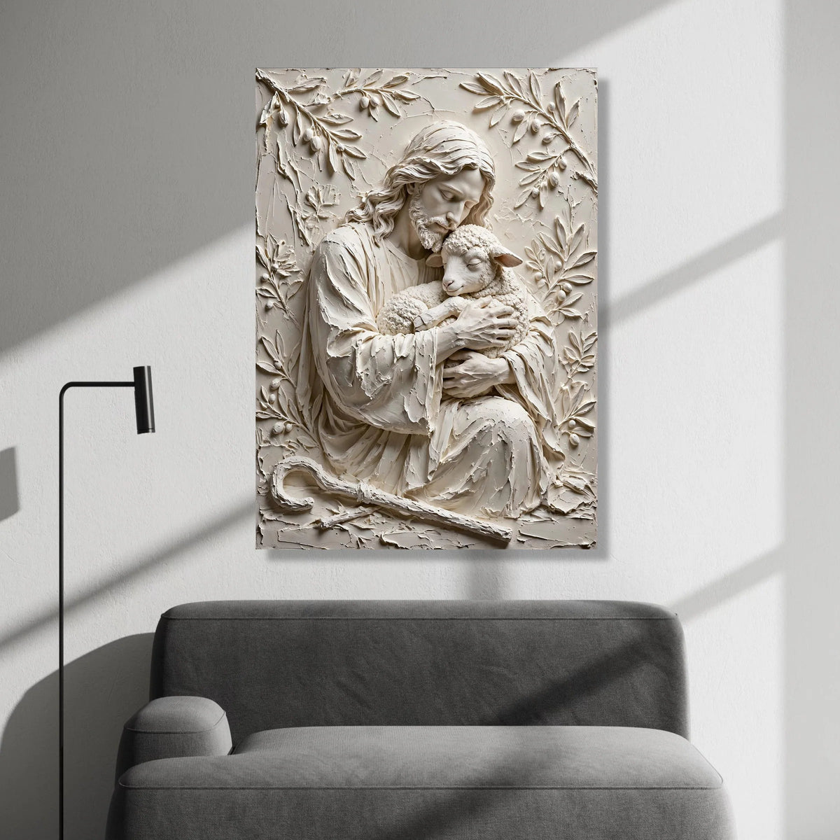 Gentle Shepherd Embrace Canvas, Religious Wall Art, Jesus Holding Lamb, Spiritual Canvas Decoration, Peaceful Home Art Canvas Print Art