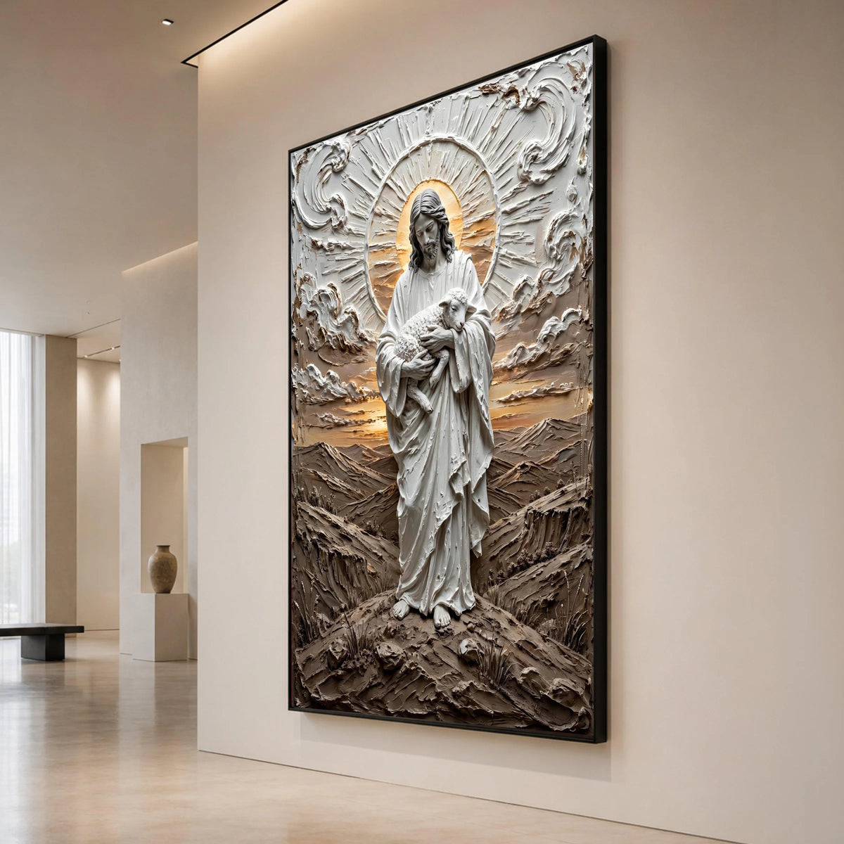 Jesus Holding Lamb Canvas Wall Art, Religious Christian Canvas, Spiritual Home Decor, Shepherd and Sheep Artwork, Sacred Canvas Print Art