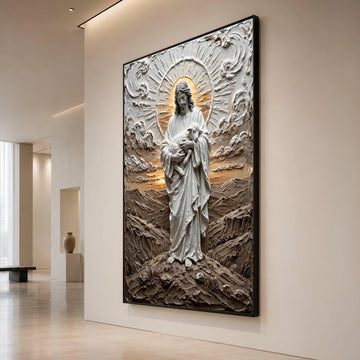 Jesus Holding Lamb Canvas Wall Art, Religious Christian Canvas, Spiritual Home Decor, Shepherd and Sheep Artwork, Sacred Canvas Print Art