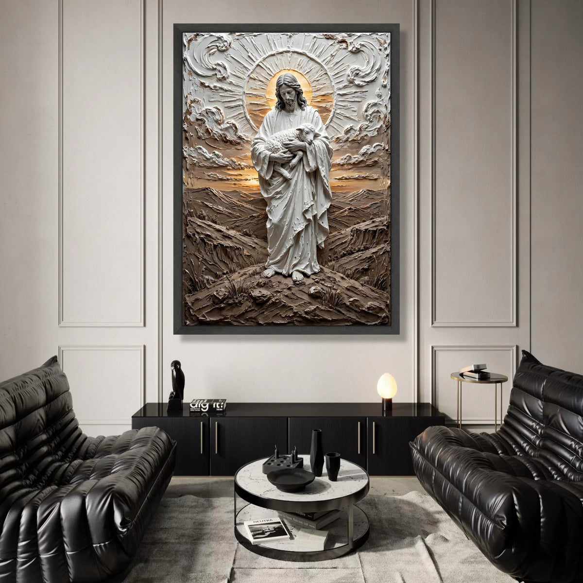 Jesus Holding Lamb Canvas Wall Art, Religious Christian Canvas, Spiritual Home Decor, Shepherd and Sheep Artwork, Sacred Canvas Print Art