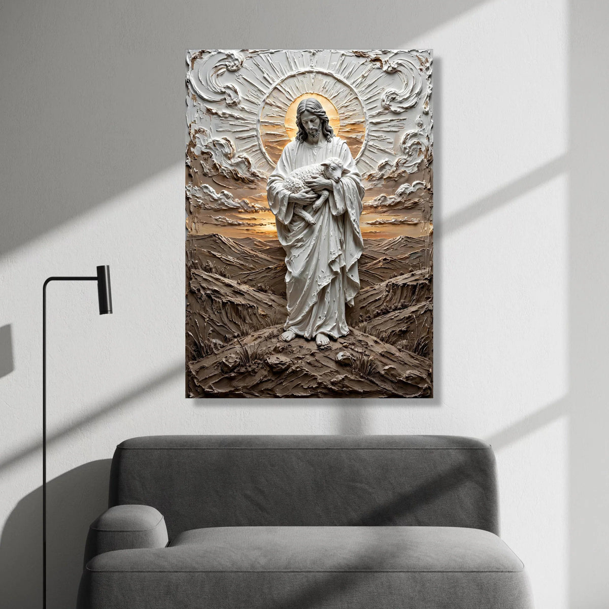 Jesus Holding Lamb Canvas Wall Art, Religious Christian Canvas, Spiritual Home Decor, Shepherd and Sheep Artwork, Sacred Canvas Print Art