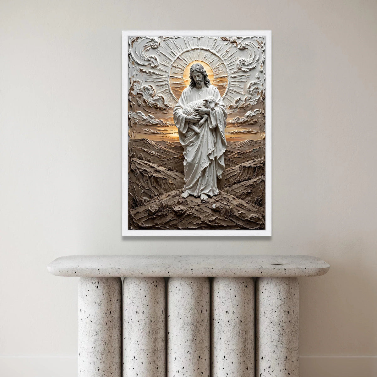 Jesus Holding Lamb Canvas Wall Art, Religious Christian Canvas, Spiritual Home Decor, Shepherd and Sheep Artwork, Sacred Canvas Print Art