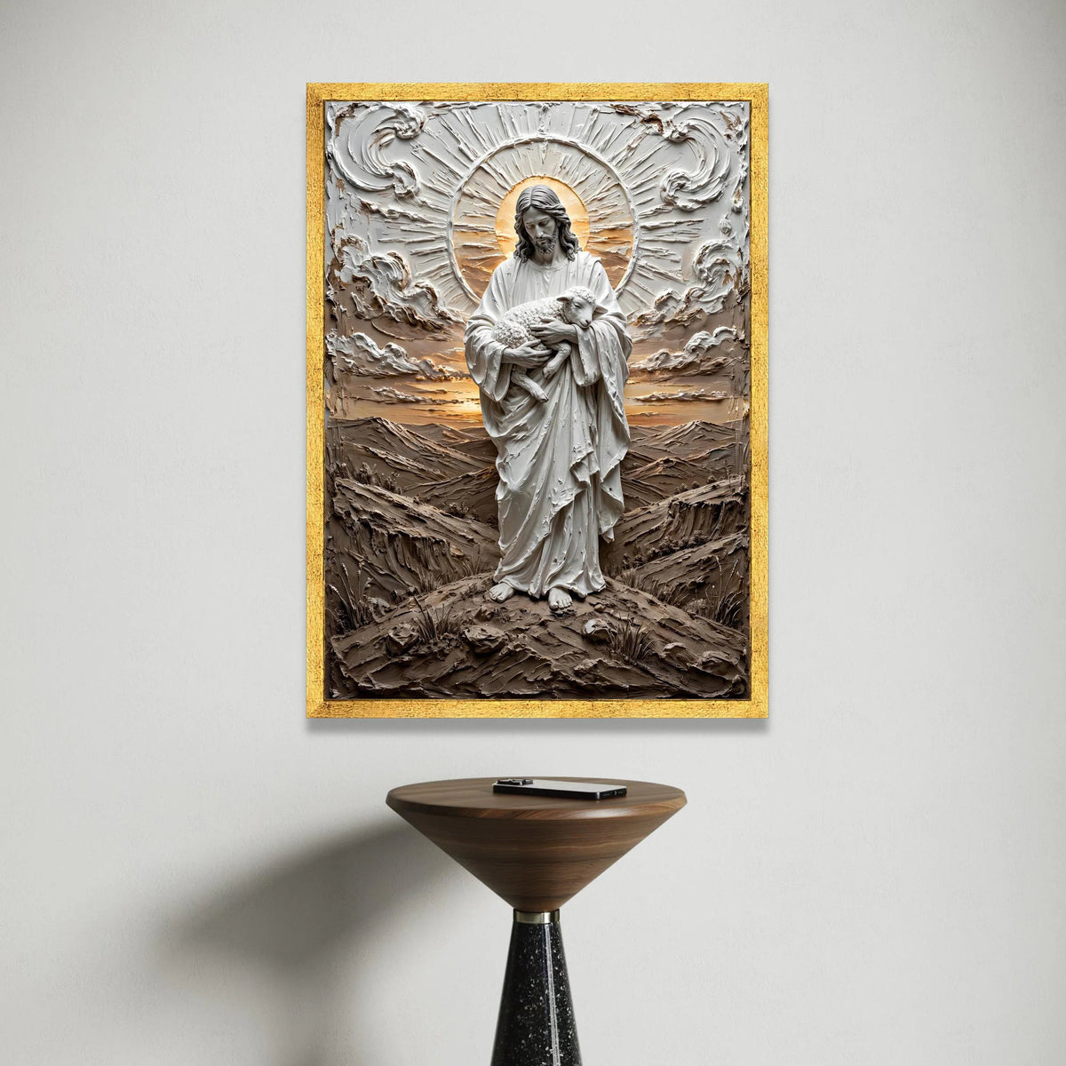 Jesus Holding Lamb Canvas Wall Art, Religious Christian Canvas, Spiritual Home Decor, Shepherd and Sheep Artwork, Sacred Canvas Print Art