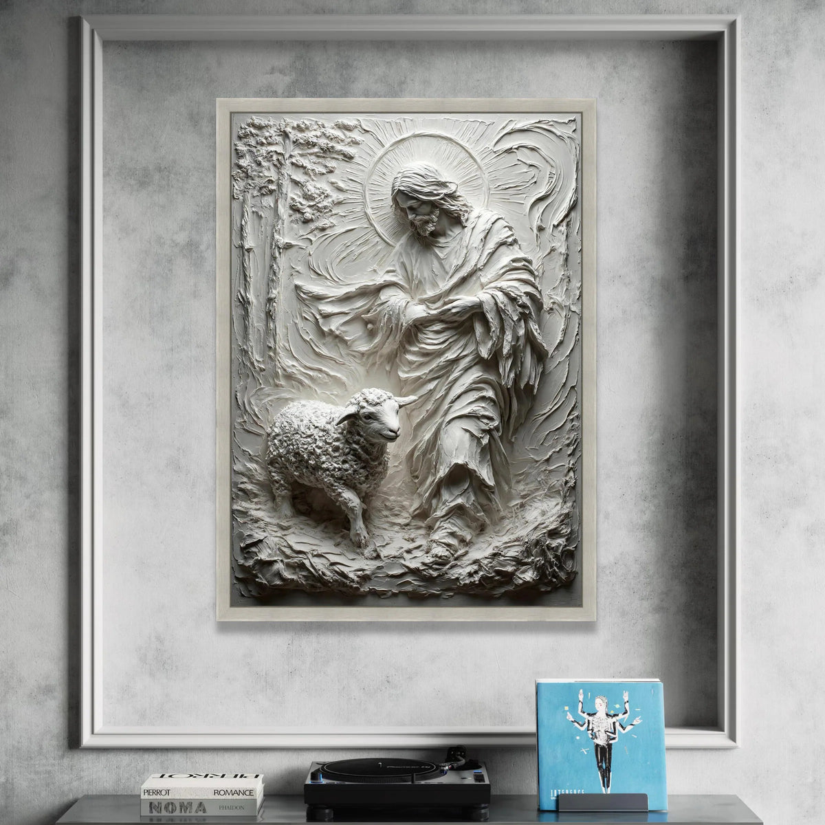 Jesus with Lamb Relief Sculpture Canvas, Christian Wall Art, Spiritual Canvas Art, Religious Home Decor, Faith Symbol Canvas Print Art