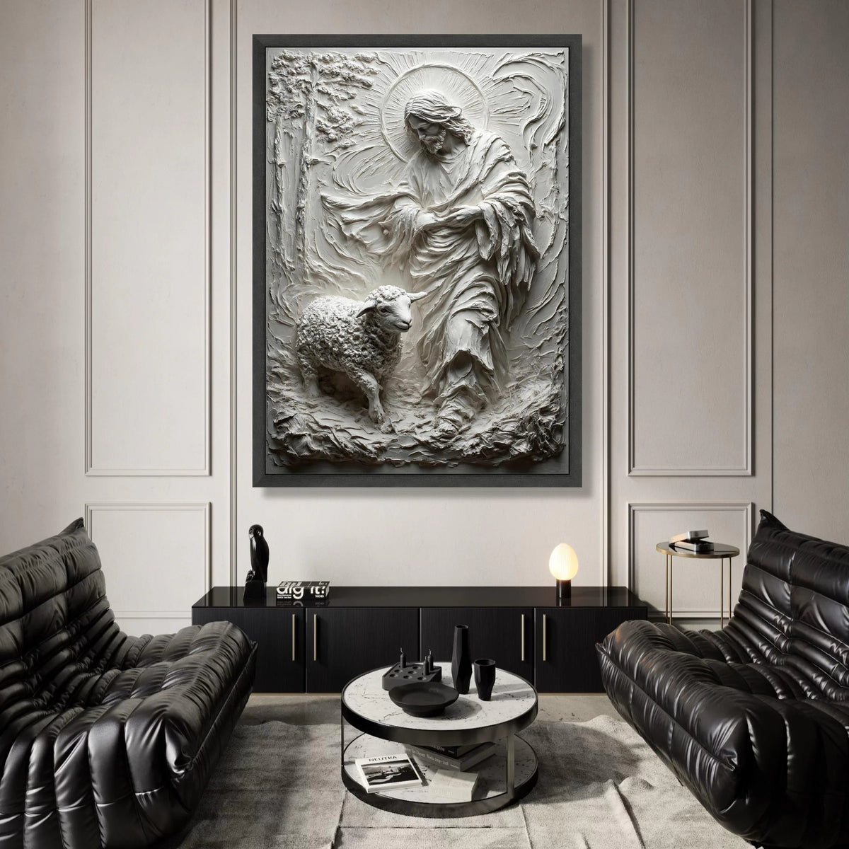 Jesus with Lamb Relief Sculpture Canvas, Christian Wall Art, Spiritual Canvas Art, Religious Home Decor, Faith Symbol Canvas Print Art