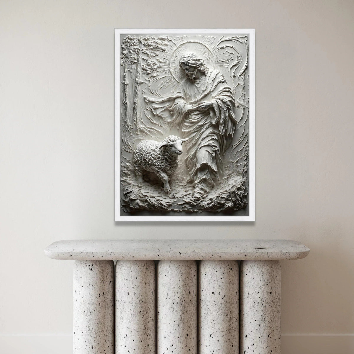 Jesus with Lamb Relief Sculpture Canvas, Christian Wall Art, Spiritual Canvas Art, Religious Home Decor, Faith Symbol Canvas Print Art