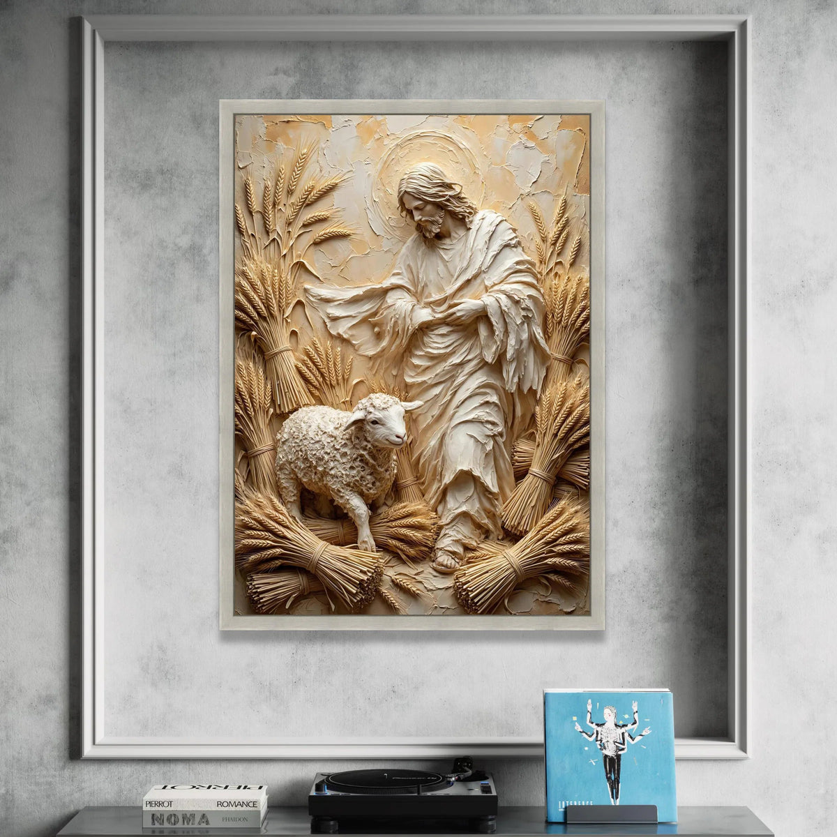 Jesus with Lamb and Wheat Canvas Wall Art, Religious Christian Canvas, Spiritual Wall Decoration, Sacred Symbol Canvas, Canvas Print Art
