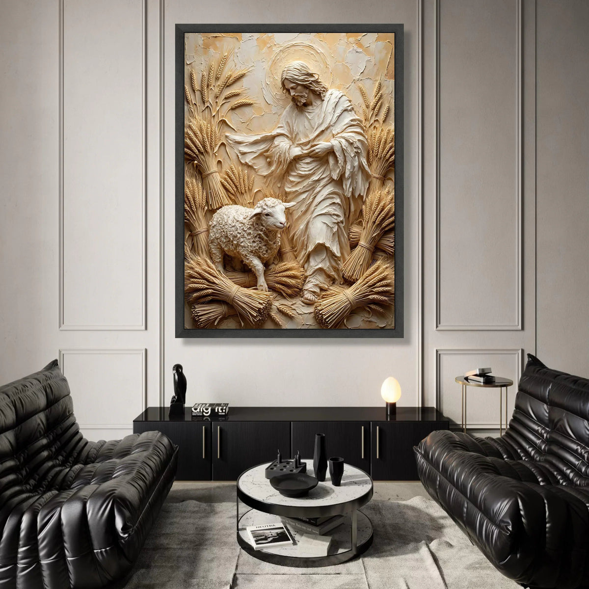 Jesus with Lamb and Wheat Canvas Wall Art, Religious Christian Canvas, Spiritual Wall Decoration, Sacred Symbol Canvas, Canvas Print Art