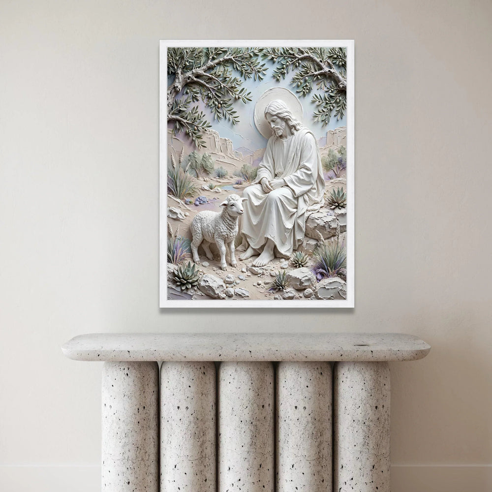 Serene Jesus and Lamb Canvas, Religious Spiritual Wall Art, Christian Home Decoration, Peaceful Landscape Canvas, Faith Canvas Print Art