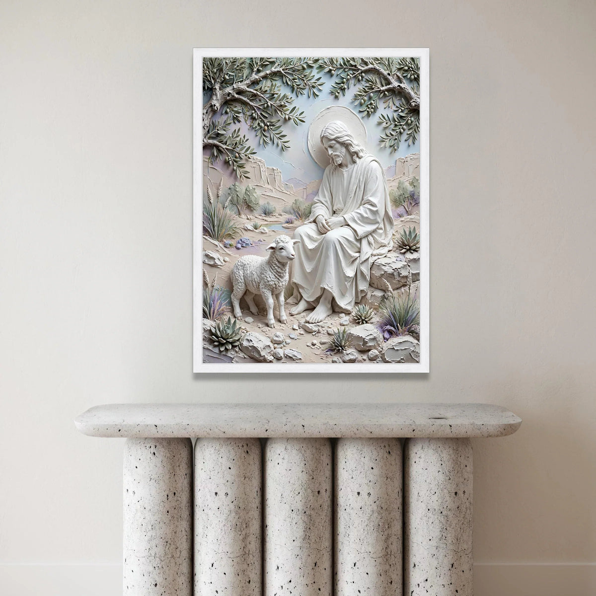 Serene Jesus and Lamb Canvas, Religious Spiritual Wall Art, Christian Home Decoration, Peaceful Landscape Canvas, Faith Canvas Print Art