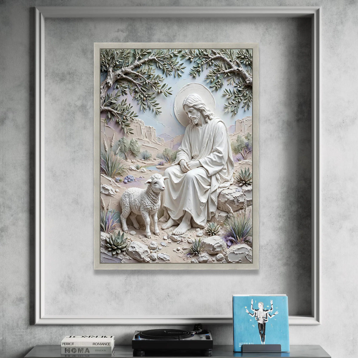 Serene Jesus and Lamb Canvas, Religious Spiritual Wall Art, Christian Home Decoration, Peaceful Landscape Canvas, Faith Canvas Print Art