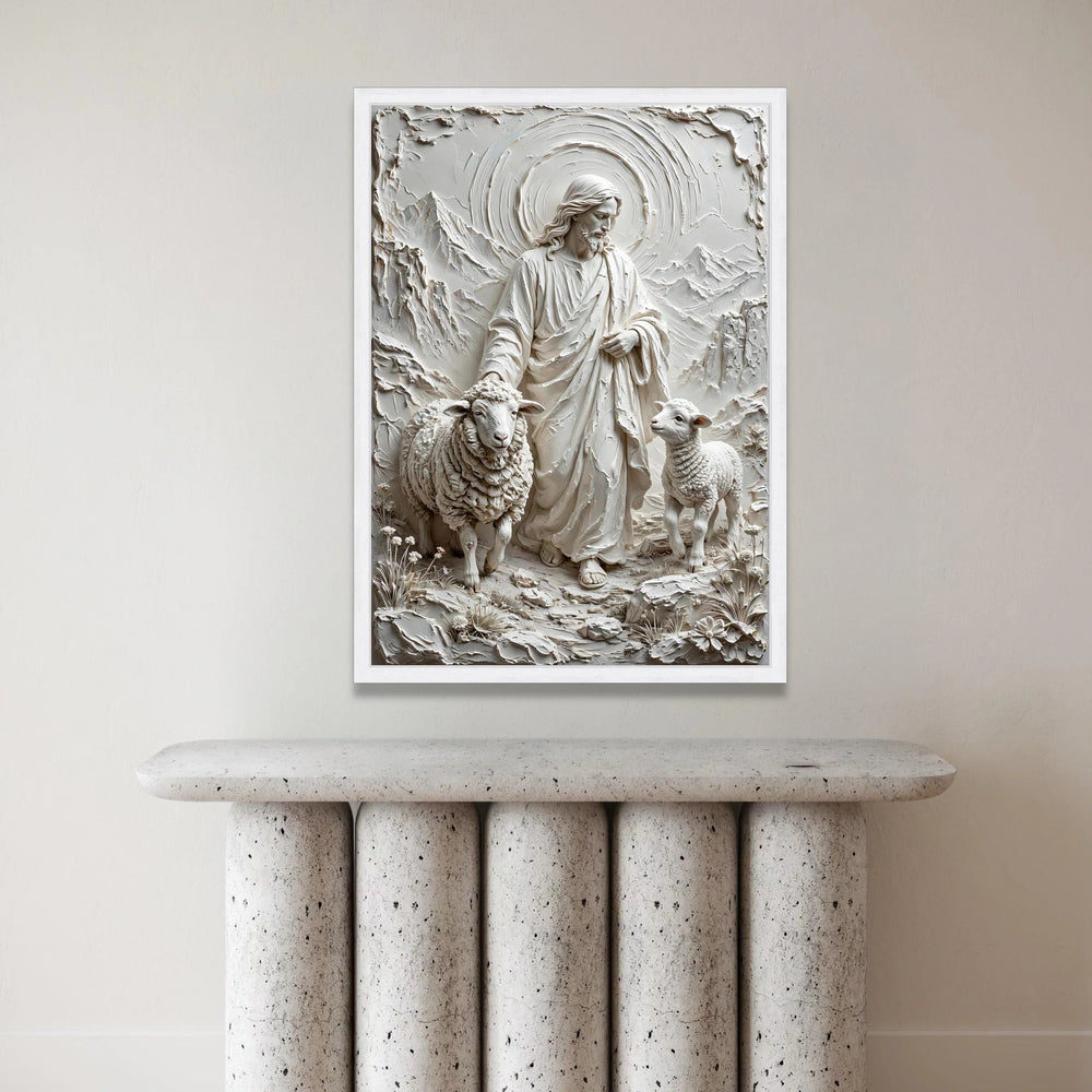 Jesus with Sheep Canvas Wall Art, Spiritual Religious Decor, Shepherd and Lamb Landscape, Christian Faith Canvas, Canvas Print Art
