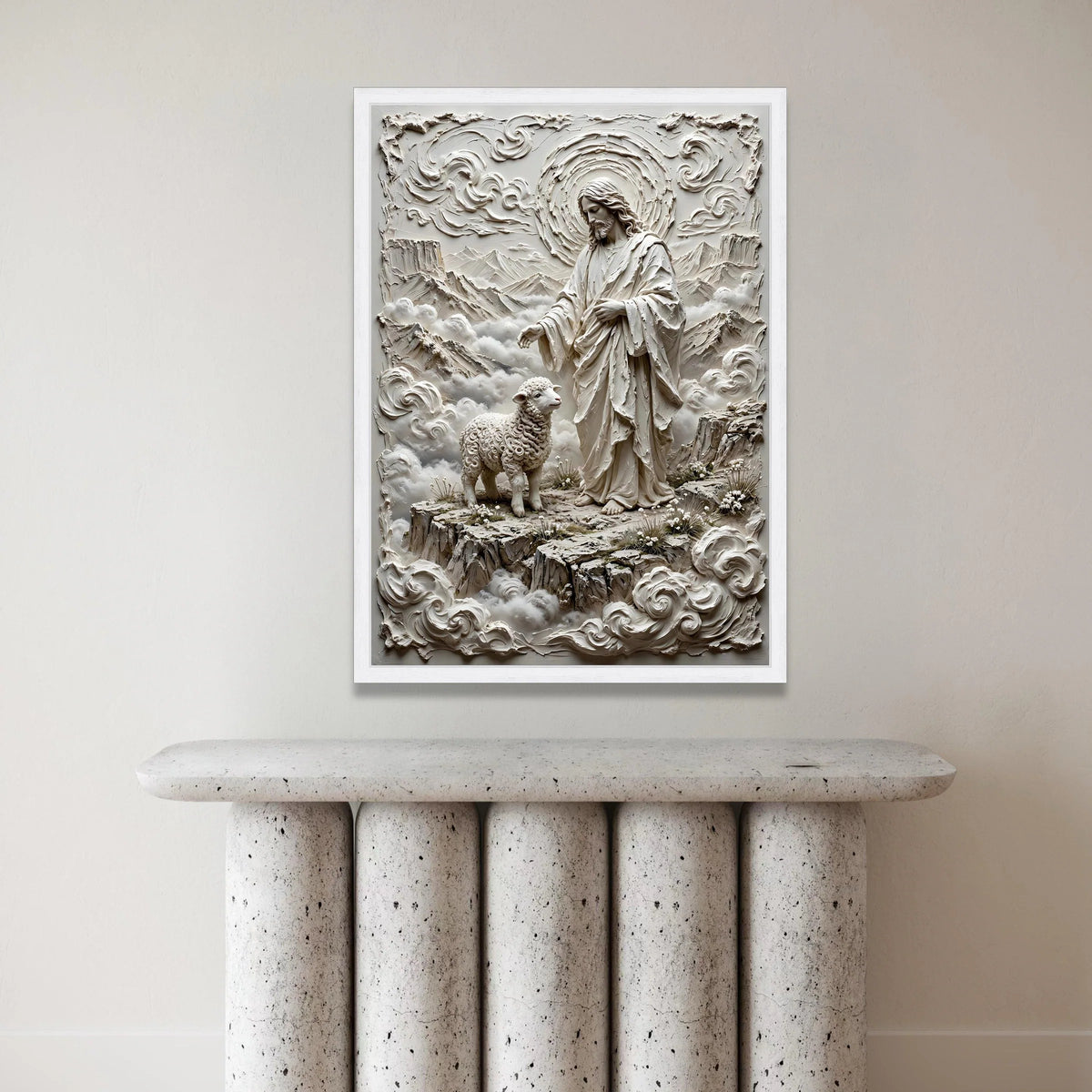 Jesus and Lamb Canvas Wall Art, Spiritual Religious Canvas, Christian Faith Decoration, Shepherd with Sheep Canvas, Canvas Print Art